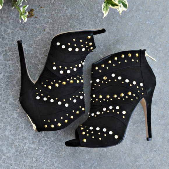 Bebe High Heel Peep Toe Booties with Studs - Picture 4 of 8